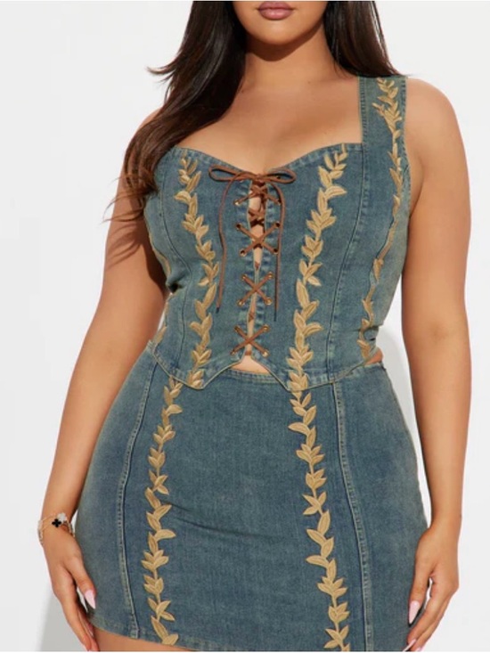 Fashion Nova Dresses & Skirts - Denim square line crop top & skirt set
